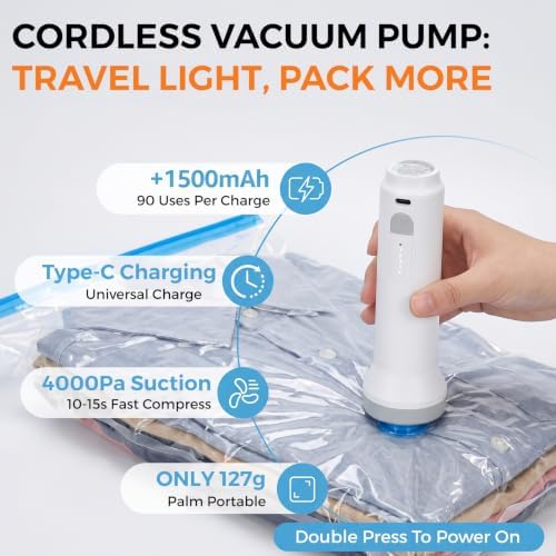 15 Pack Travel Vacuum Storage Bags with Rechargeable Cordless Pump, 3 Sizes - Image 3