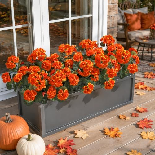 Fake Geraniums Artificial Flowers for Outdoors, 6 Bundles Silk Geraniums Flowers Realistic UV Resistant Fake Plants Faux Flower for Outside Planters Front Door Garden Balcony Yard Porch Indoor, Orange - Image 4