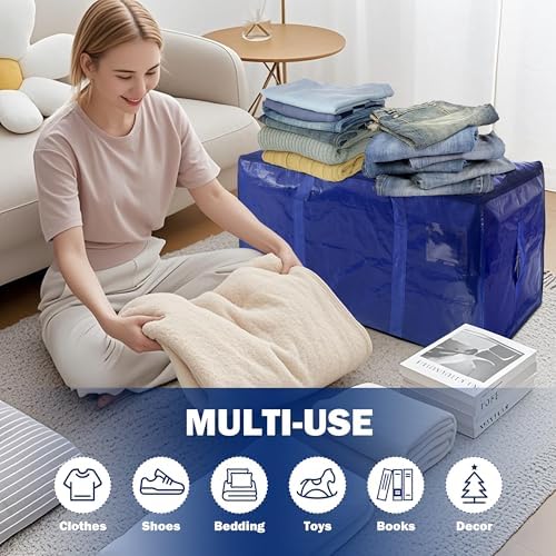 12 Pack Extra Heavy Duty Large Moving Bags with Strong Zipper & Carrying Handles, Sturdy Clothes Storage Bag Totes Bins, Packing Bags Moving Boxes College Moving Supplies, Dark Blue - 33 gal - Image 5