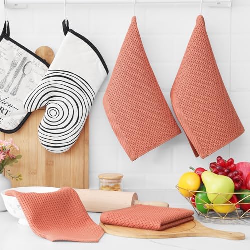 Homaxy 100% Cotton Waffle Weave Kitchen Dish Cloths 12-Pack, Coral - Image 6