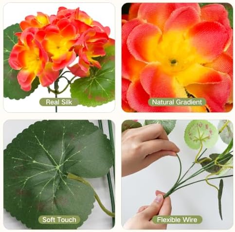 16 Bundles Artificial Geraniums, UV Resistant, Orange - Image 5