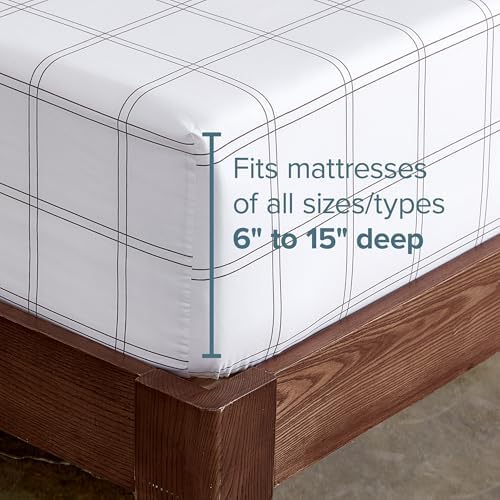 Bare Home Twin XL Fitted Sheet (Twin XL, Modern Plaid - White/Grey) - Image 3