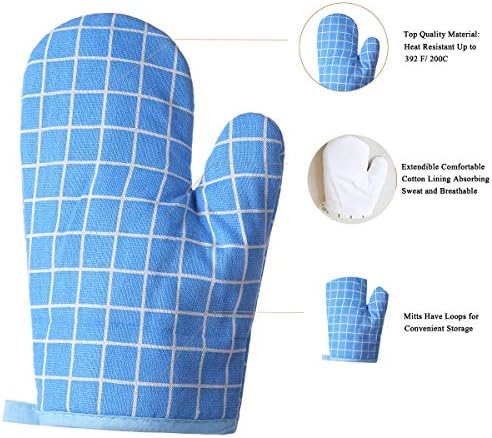 Oven Mitts and Potholders BBQ Gloves-Oven Mitts and Pot Holders with Recycled Infill Silicone Non-Slip Cooking Gloves for Cooking Baking Grilling (4-Piece Set,Blue) - Image 2