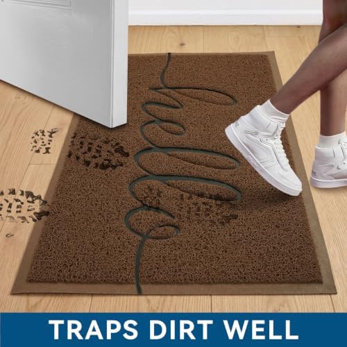 EARTHALL Door Mat Outside Inside Hello Doormat, 30"x17.5", Durable Floor Mat Non Slip Mat Ultra Absorb Mud Easy Clean Front Doormat for Garage, Entryway, Patio, High Traffic Areas, Dark Chocolate - Image 4