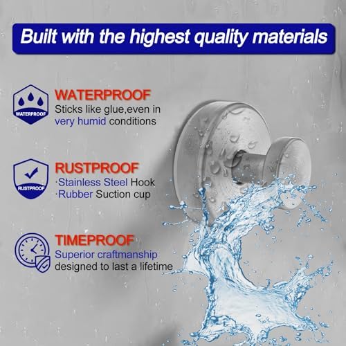 Bntuk Suction Cup Hooks for Shower, Removable Towel Hooks for Bathroom Window Glass Door Wall, Bath Robe Looafh Hook for Hanging - 4 Pack, Silver - Image 2