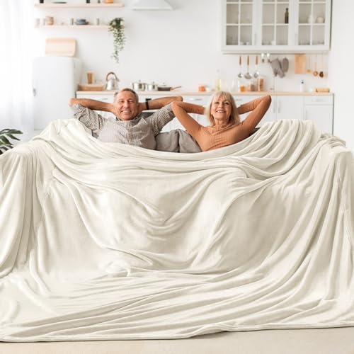 BEDELITE Fleece Blanket Soft Plush Oversized Bed Blanket Cream 120"x120" by BEDELITE