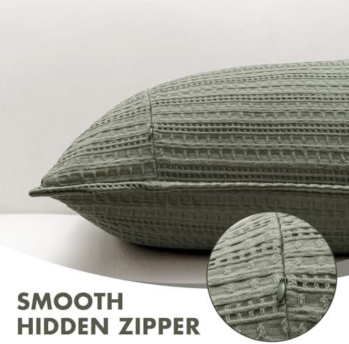 Decorative Waffle Euro Sham Pillow Covers 26x26 Olive Green 2 Pack - Image 6
