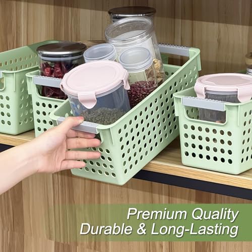 Soddeph Slim Plastic Storage Basket with Handles, Narrow Organizer box for Shelves, Organizer box for Organizing, Kitchen,Home,Office (Green, Small) - Image 5