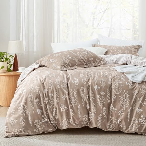 Bedsure Floral Comforter Set Cute Bedding Set Twin/Twin XL Reversible Light Taupe by BEDSURE