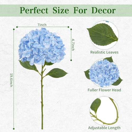 Yastouay 8 Pcs Real Touch Hydrangea Artificial Flowers, Blue - Image 6