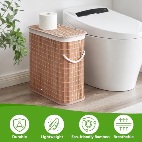 Livole Hand-Woven Bamboo Toilet Paper Storage with Lid & Handle, Brown - Image 3
