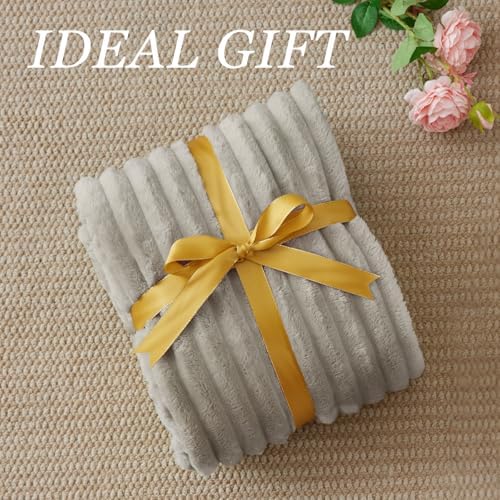 BEDELITE Ribbed Fleece Throw Blanket for Couch, Light Grey, 50"x70" - Image 2