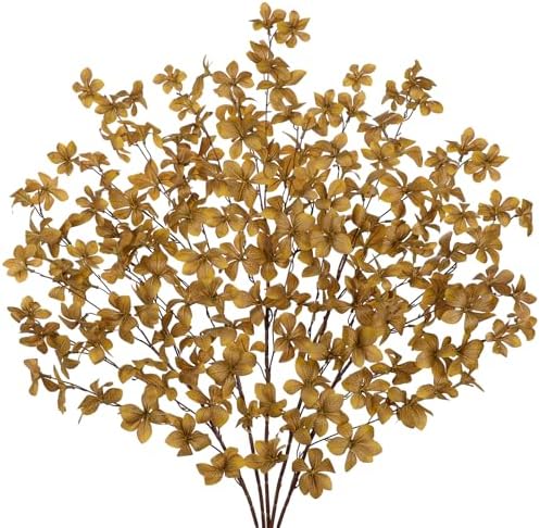 33.5" Long Artificial Fall Leaves Stems for Table Centerpieces, 5 Pcs Faux Fall Stems and Branches for Vase Filler, Falls Greenery Stems for Farmhouse Autumn Harvest Thanksgiving Decor, Deep Yellow by VillaComo