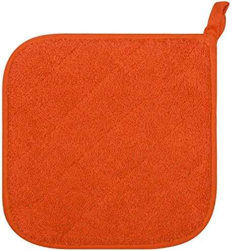 100% Cotton Kitchen Everyday Basic Terry Pot Holder Heat Resistant Coaster Potholder for Cooking and Baking Set of 5 Orange - Image 3