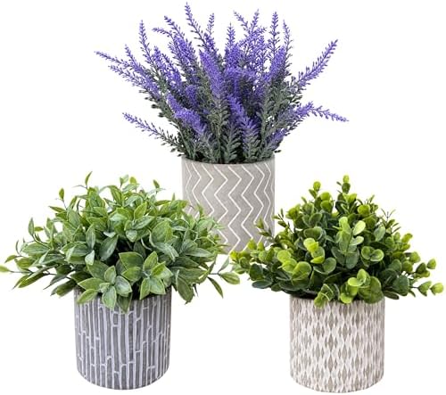 Faux Plants Indoor, Eucalyptus Lavender Greenery in Cement Pots by JOLLYMER