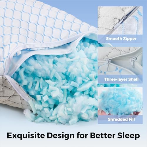 puredown® King Size Pillows Set of 2, Shredded Memory Foam Pillows, Cooling Pillow King 2 Pack, Foam Pillow for Sleeping, Adjustable Firm Bed Pillow for Side, Back and Stomach Sleepers - Image 6
