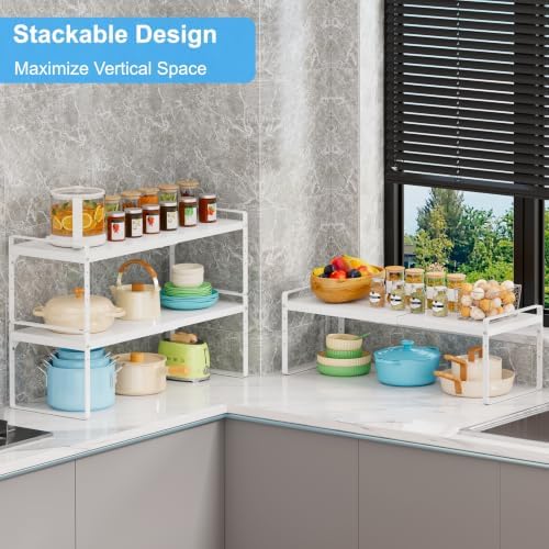 Expandable Kitchen Cabinet Shelf Organizer, Stackable Metal Storage Shelves - Image 6