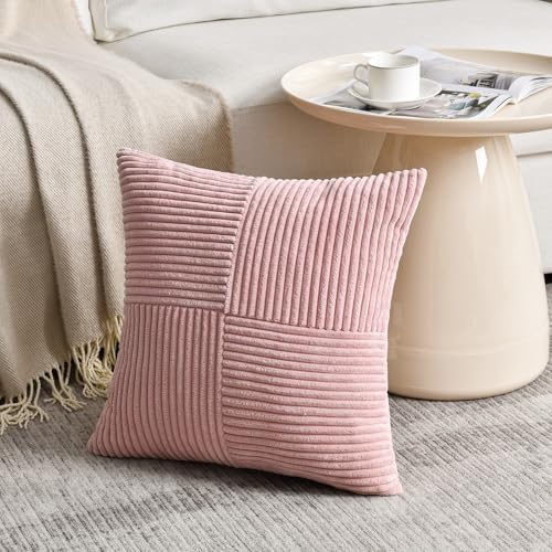 Fancy Homi 2 Packs Blush Pink Euro Decorative Throw Pillow Covers 28x28 Inch for Couch Bed Sofa, Farmhouse Boho Home Decor, Soft Corss Corduroy Patchwork Textured Square Cushion Case 71x71 cm - Image 2