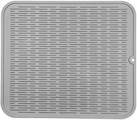 MicoYang Silicone Dish Drying Mat for Multiple Usage,Easy clean,Eco-friendly,Heat-resistant Silicone Mat for Kitchen Counter or Sink,Refrigerator or Drawer Liner Grey XL 18 inches x 16 inches by MicoYang