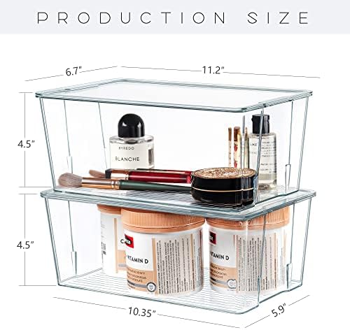 Hudgan Clear Plastic Storage Organizer Bins with Acrylic Lids for Home Office, Kitchen, Cupboard, Pantry Shelves, Medicine Cabinet, Craft Rooms - 4.5-Inches Tall - 4 Pack - Image 3
