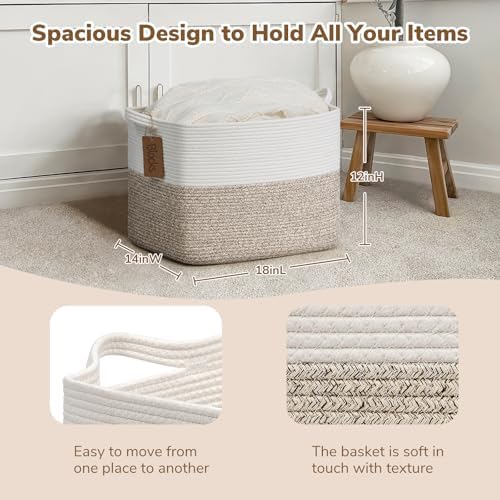 Goodpick 50L Large Woven Rope Storage Basket, Rectangle, Light Brown - Image 3