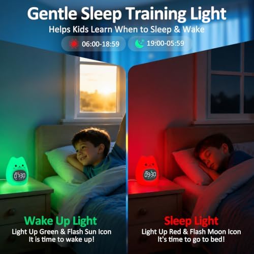 Cat Kids Alarm Clock with Night Light, OK to Wake Clock for Toddler - Image 3