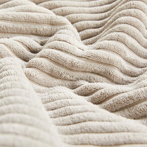 Fancy Homi 2 Packs Neutral Taupe Lumbar Decorative Throw Pillow Covers 14x22 Inch for Living Room Couch Bed Sofa, Farmhouse Home Decor, Soft Striped Corduroy Rectangle Accent Cushion Case 35x55 cm - Image 5