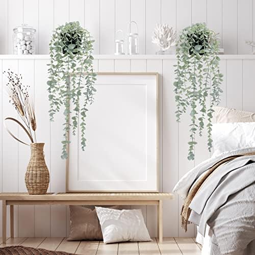 COCOBOO 2 Pcs Artificial Eucalyptus Plants Shelf Hanging Fake Plant in Pot for Wall Bedroom Home Patio Indoor Outdoor Decor - Image 5