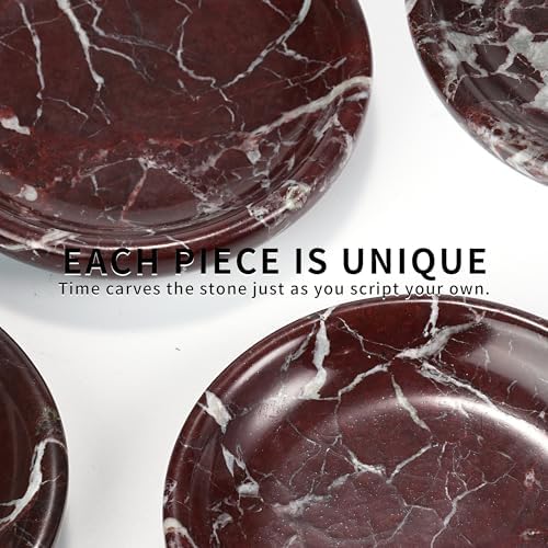 Red Marble Purse Bowl - Stone Trinket Jewelry Ring Key Holder Dish, Small Cute Round Plate Decorative Tray for Nightstand Entryway Coffee Table Decor (5.5 inch) - Image 4