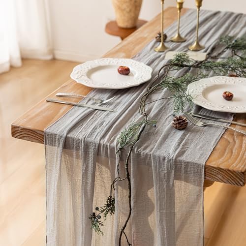 3Pcs Grey Cheesecloth Table Runner 120 Inches for Party Home Decor by KEKETOARRANGE