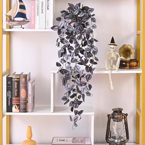 BLEUM CADE Fake Hanging Plants, 4pcs Artificial Hanging Plant, Faux Deep Purple Vines Hanging Plant for Wall Home Living Room Indoor Outdoor Halloween Decor (No Baskets) - Image 3