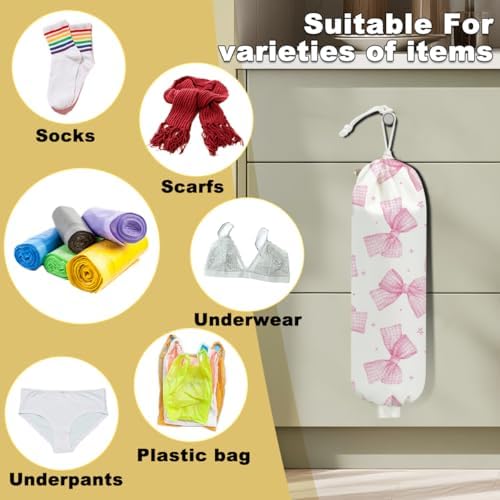 2Pcs Pink Bow Plastic Bag Holder, Wall Mount Grocery Bag Holder - Image 3