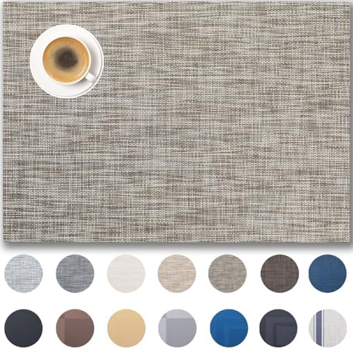 Placemats Set of 6 - Easy Clean Woven Vinyl Placemats for Dining Table, Indoor/Outdoor Place Mats, Washable PVC Table Mats（Cappuccino） by Unknown