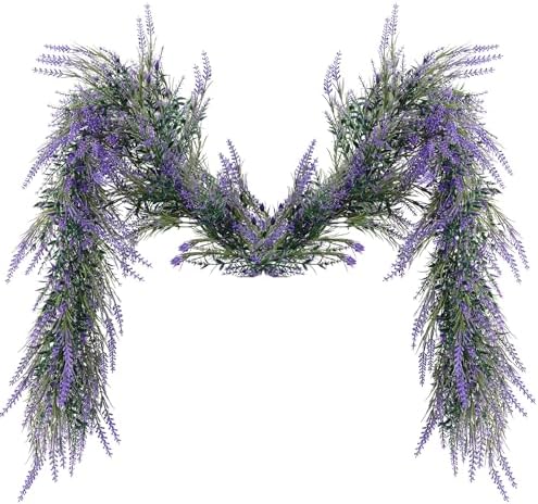 MAKHOT 6Ft Purple Lavender Artificial Garland Decor, Spring Summer All Year Lavender Deep Purple Garland, Green Wreath Vines Decorations for Table Home Wedding Mantle Arch Porch Party by MAKHOT