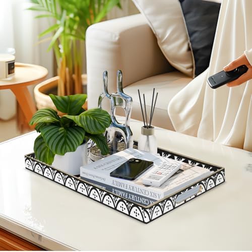 MAONAME Plastic Serving Tray with Handles, Rectangle Black Decorative Tray - Image 5