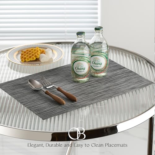 Placemats Set of 12 - Easy Clean Woven Vinyl Placemats for Dining Table, Indoor/Outdoor Place Mats, Washable PVC Table Mats（Dark Gray） - Image 2