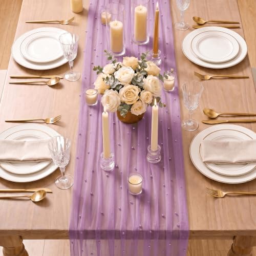 Artoid Mode Pearl Lilac Purple Gauze Table Runner 10FT Home Decor - Image 5