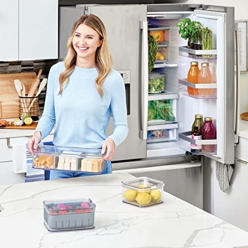 iDesign Crisp 3-Piece Recycled Plastic Refrigerator Organizer Bin Set with Lids, Clear/Gray - Image 5