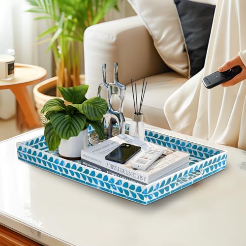 MAONAME Plastic Serving Tray with Handles, Rectangle Blue Decorative Tray - Image 5