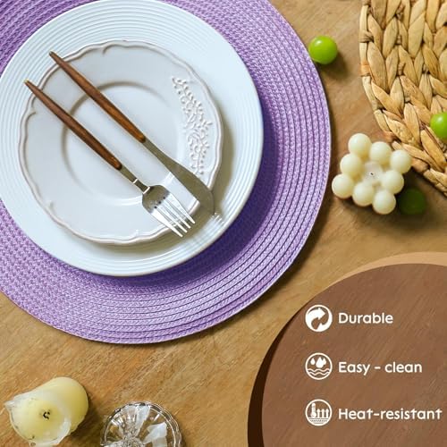 FunWheat Round Braided Placemats Set of 6 Table Mats for Dining Tables Woven Washable Non-Slip Place mats 15 inch(Lilac Purple, 6pcs) - Image 5