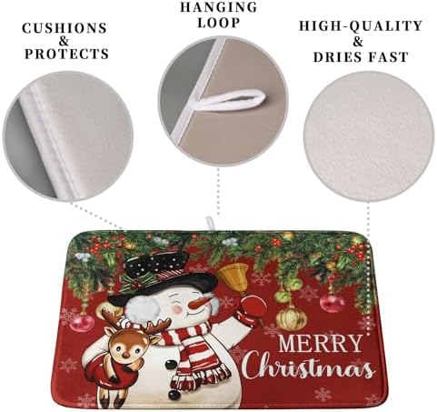 Christmas Dish Drying Mats for Kitchen Counter 16x18 Cute Snowman Red Dish Drying Pad for Dishes Winter Xmas Holiday Dish Draining Mat Absorbent Microfiber Dish Drainer Rack Mats - Image 3