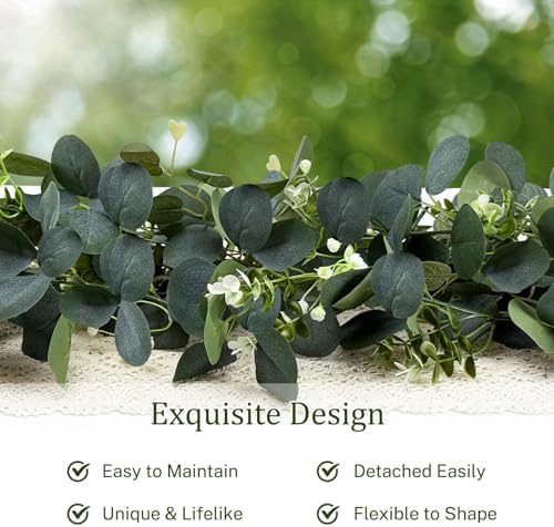 YIJXPOIN 4Pcs Eucalyptus Garland, 6FT Green Flower Garland Decor, Artificial Faux Eucalyptus Leaves Greenery Vines for Table Runner Wedding Bedroom Mantle Centerpieces Backdrop Decorations - Image 4