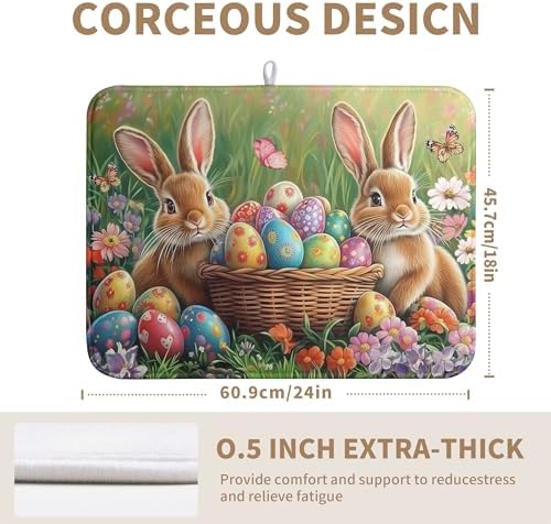 Easter Bunny Eggs Dish Drying Mat for Kitchen Counter 18x24 Inch Spring Easter Rabbit Flowers Large Drying Mat Microfiber Dish Drainer Rack Mats Absorbent Reversible Dishes Pad Dish Dryer Mat - Image 2