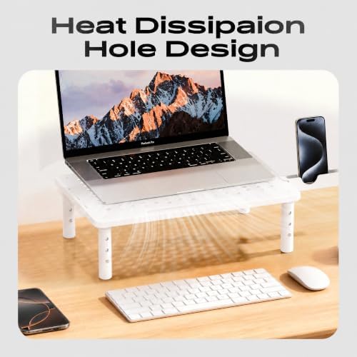 Computer Monitor Stand Riser for Desk, 3 Height Adjustable PC Laptop TV Desktop Monitor Stand Shelf, Metal Printer Table with Phone Holder, Stand Riser for Desk, Office Desk Organizers and Accessories, White 2 Pack - Image 6