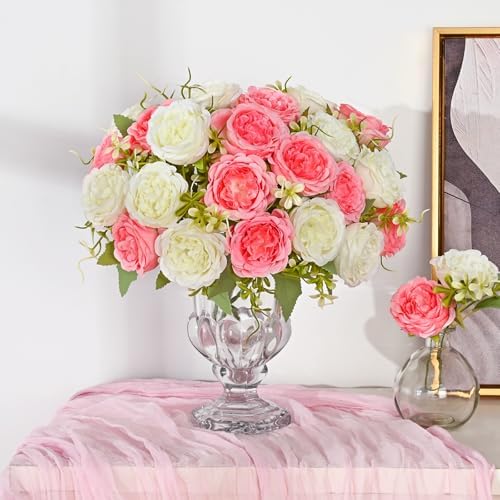 2 Packs Peonies Artificial Flowers Mixed White Pink Silk Artificial Peonies - Image 3