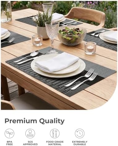 Leetaltree Grey with White Striped Placemats Set of 6 - Heat Resistant Non-Slip Place mats for Dining Table, Washable Durable PVC Vinyl Woven Table Mats（Grey Stripe, 6） - Image 6