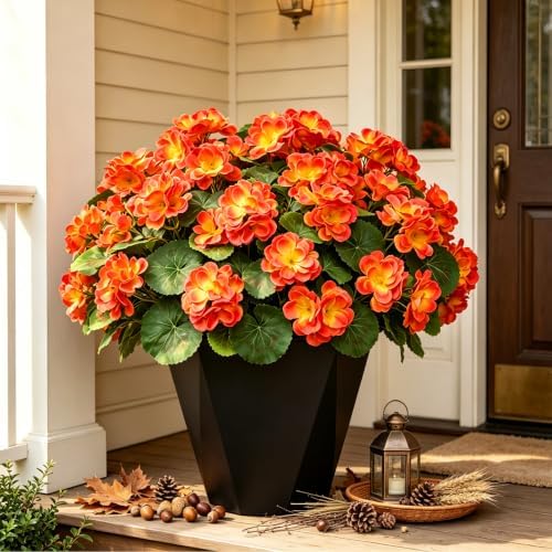 16 Bundles Artificial Geraniums, UV Resistant, Orange by Playfizz