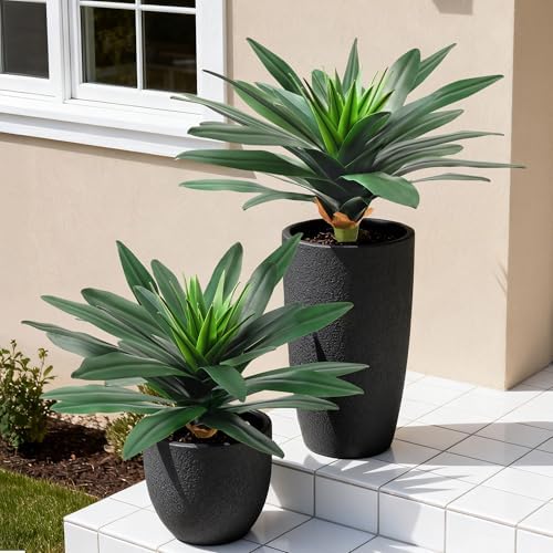 DREAMLOOM Fake Plants, 2 Pcs 21.7 Inch Bromeliads Large Artificial Plants Outdoor Faux Plants UV Resistant Realistic Tropical Greenery Outside for Planter Porch Patio Yard Garden Indoor - Image 5
