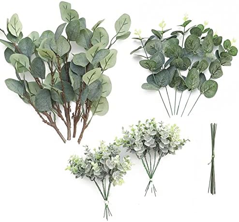 Floroom 3 Kinds of Artificial Silver Dollar Eucalyptus Stems Faux Greenery Spray, 19pcs Best Filler Fake Plants for DIY Bouquet Wedding Centerpieces by Floroom