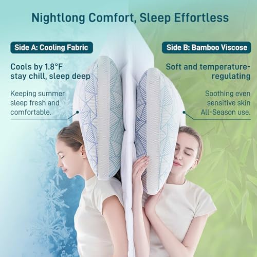 Cotelovo Shredded Memory Foam Cooling Soft Bamboo Viscose Pillows Adjustable Hypoallergenic Hotel Quality Pillows for Stomach, Back or Side Sleeper, Oeko-TEX Certified King Set of 2 - Image 2